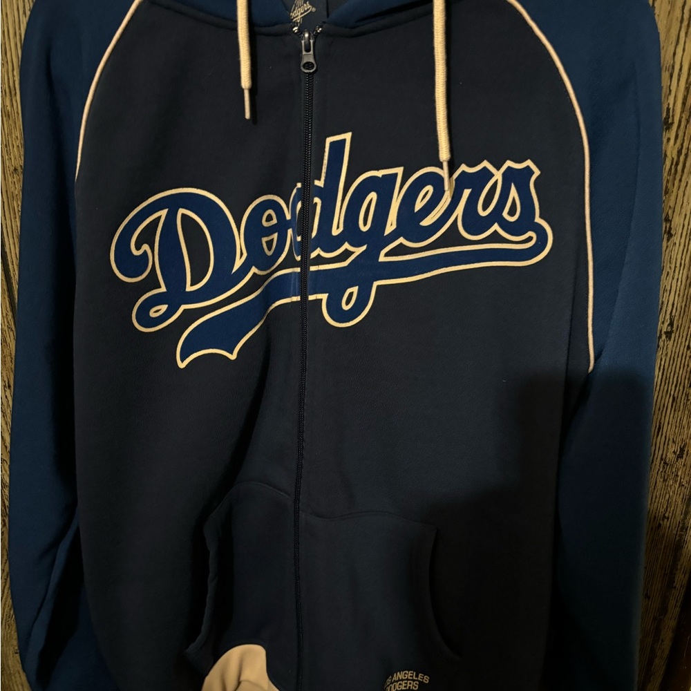 Dodgers Men's Navy and Beige Zip-Up Hoodie - Picture 4 of 10
